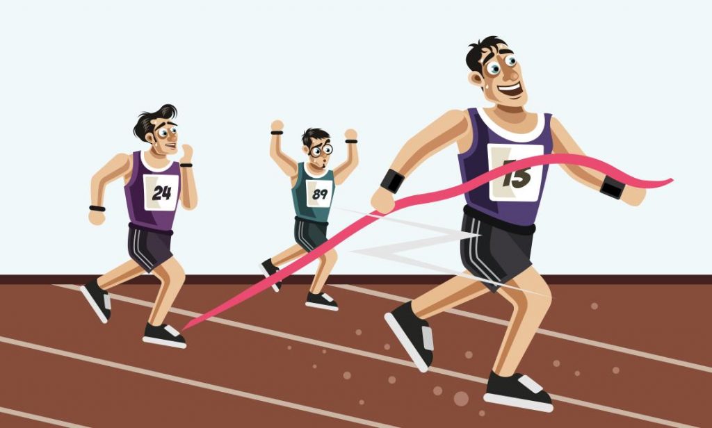 A cartoon runner winning a race | Featured image for How to Outrank your Competition in Google blog on Resurge Digital.